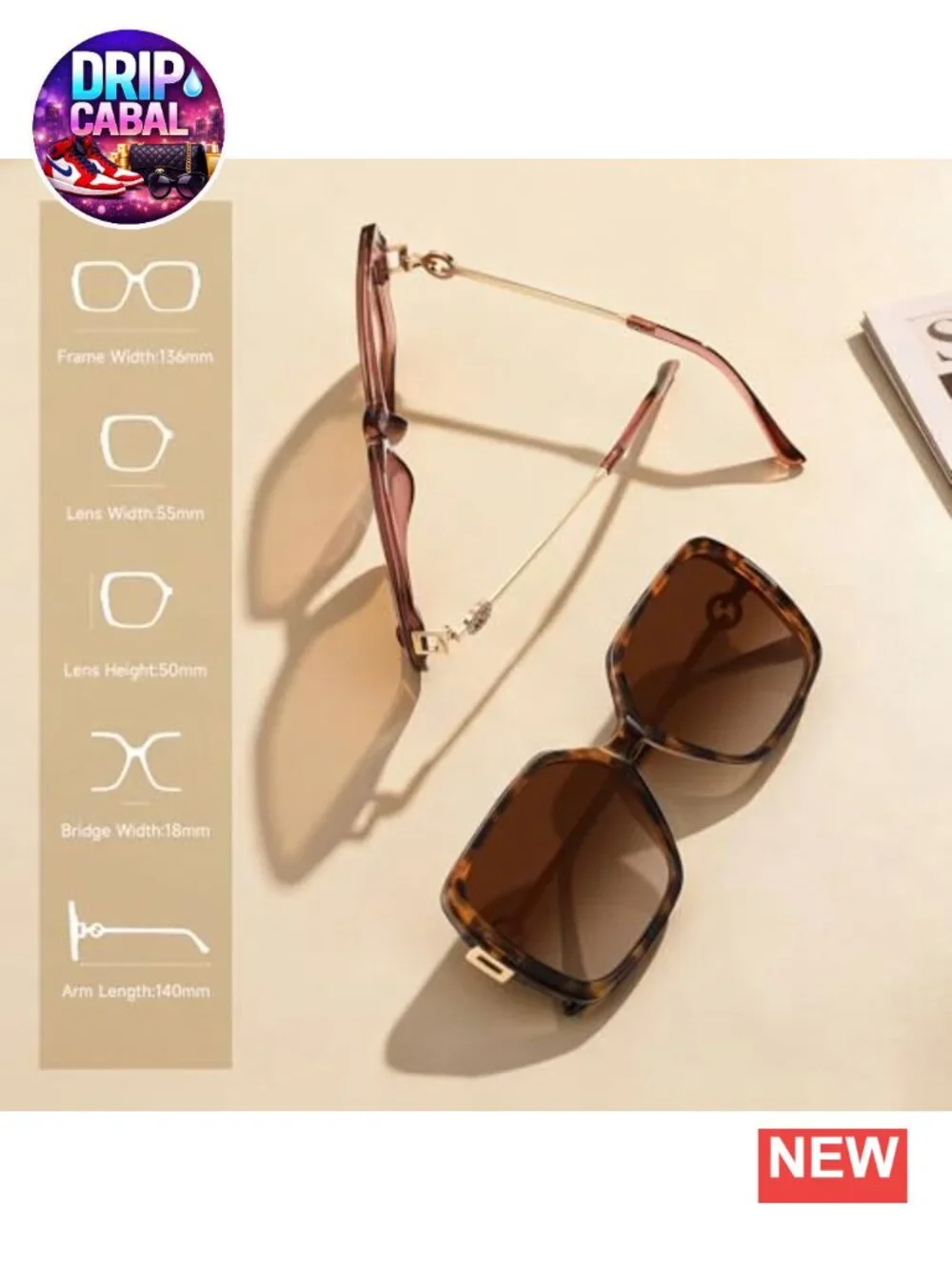 Oversized Retro Square Sunglasses for Women UV Protection Polarized Metal Temple